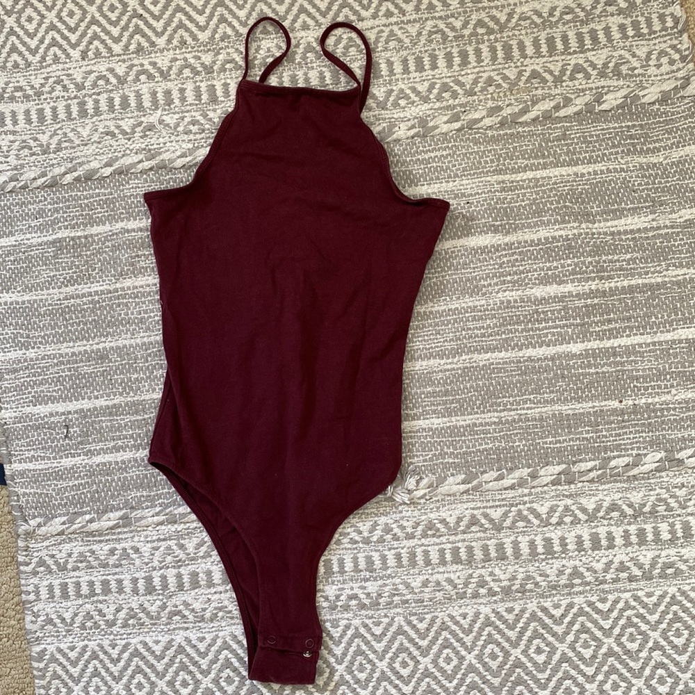 Burgundy Bodysuit with criss cross backing